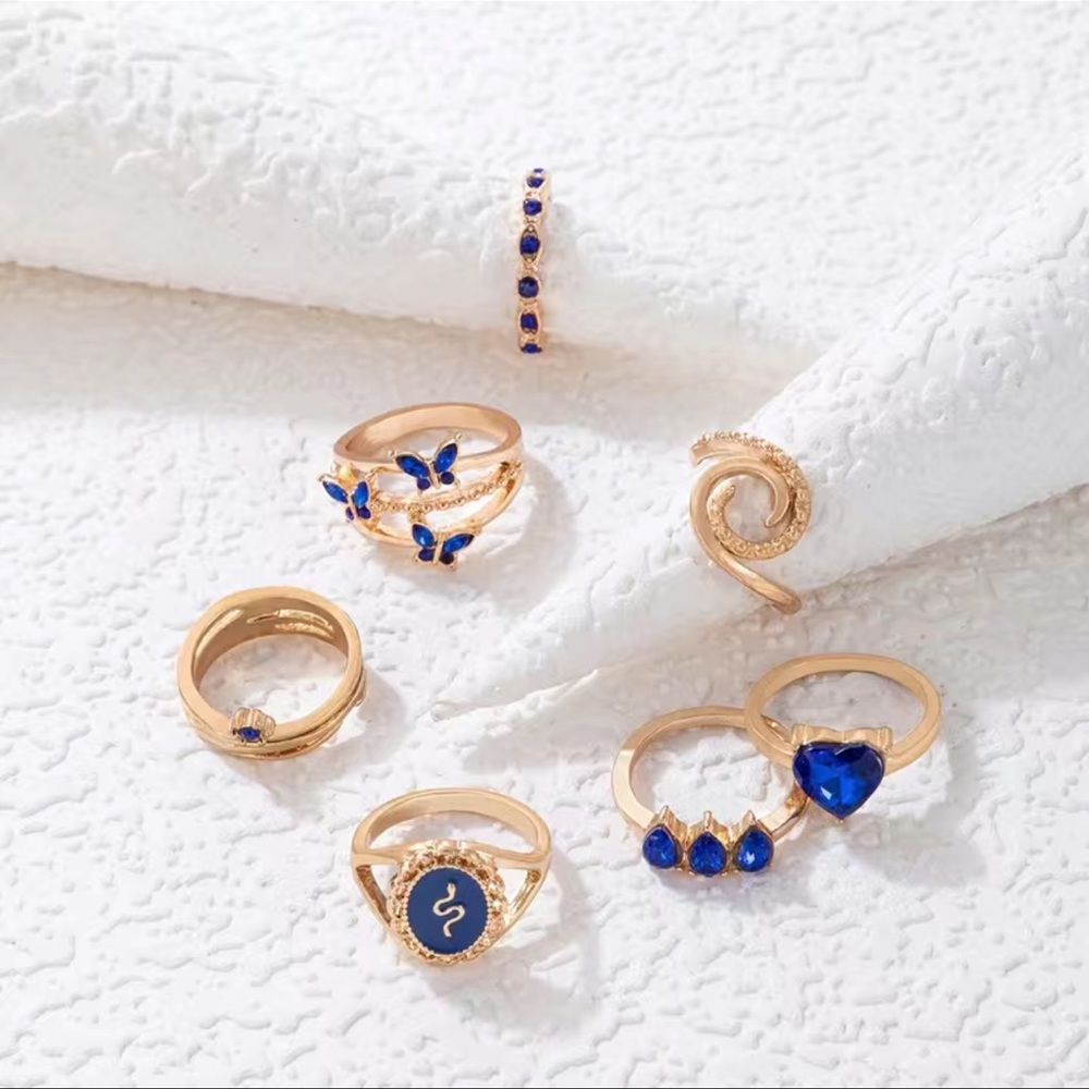 7-Piece Royal Blue Ring Set - Picture 4 of 6